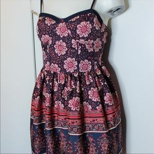 Band of Gypsies Navy Floral Border Sun Dress L